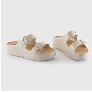 Lemon Jelly Gaia Platform Buckle Slide Sandals Linen Size 36